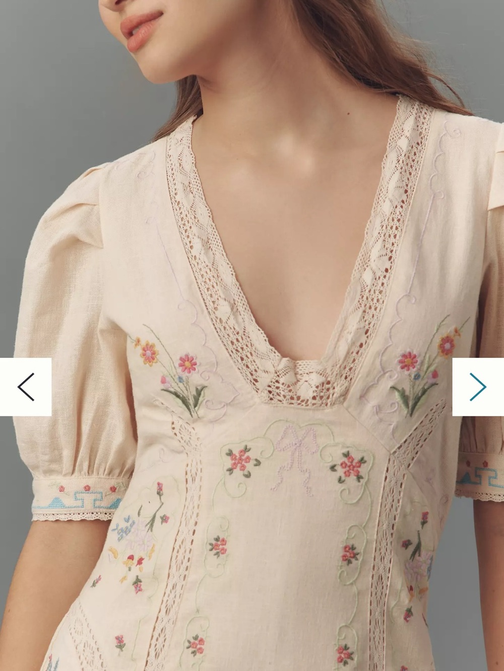 Anthropologie Boho Embroidered Cream V-Neck Mini Dress -#015 #122 - Picture 5 of 5